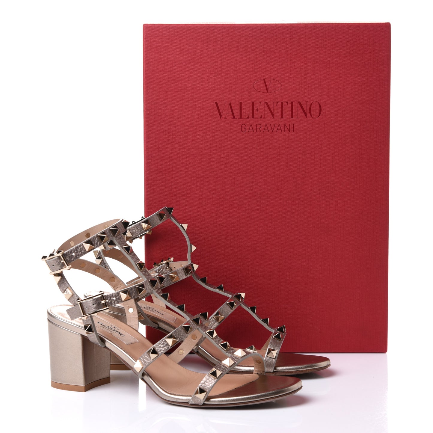 Metallic Grained Calfskin Rockstud 60mm City Sandals 36.5 Skin