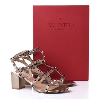 Valentino Garavani Metallic Grained Calfskin Rockstud 60mm City Sandals 36.5 Skin 9 of 9