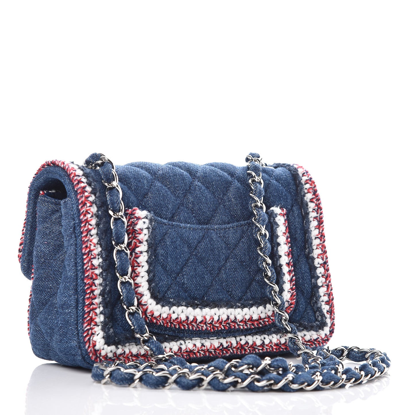 Denim Braided Mini Rectangular Flap Bag Blue
