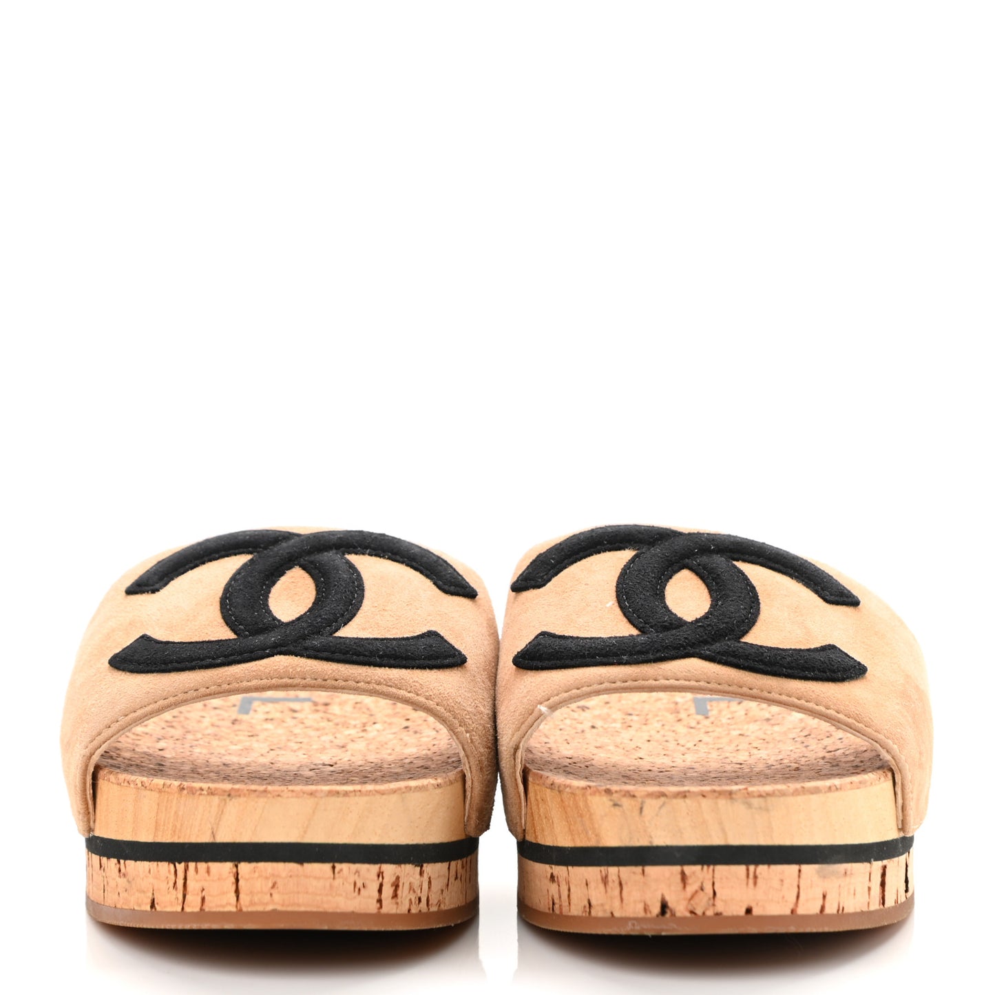 Suede Cork Mule Sandal 35 Beige Black