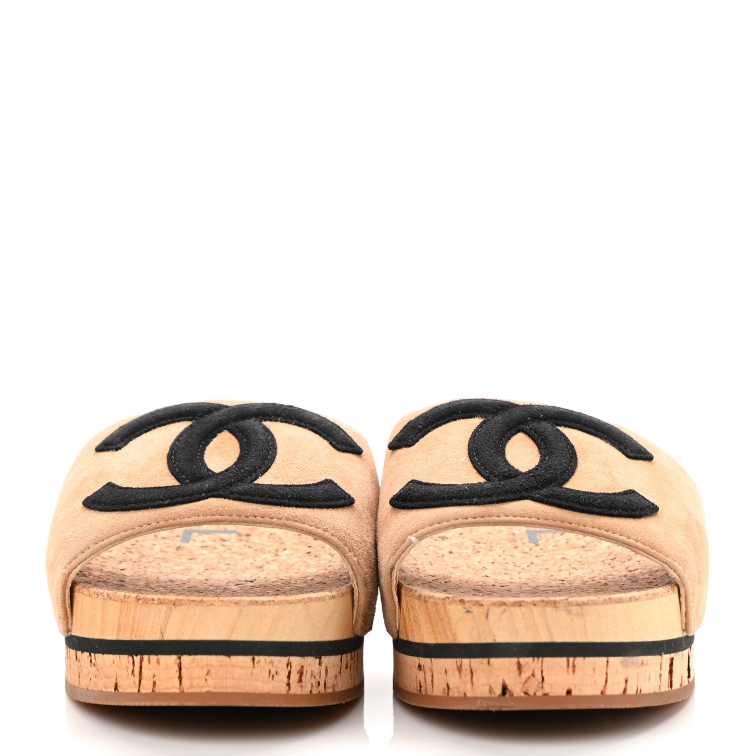 Chanel Suede Cork Mule Sandal 35 Beige Black 2 of 11