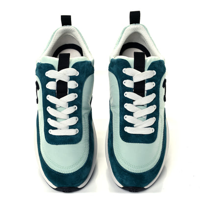 Chanel Nylon Suede Calfskin CC Sneakers 38 Green Light Green 5 of 9