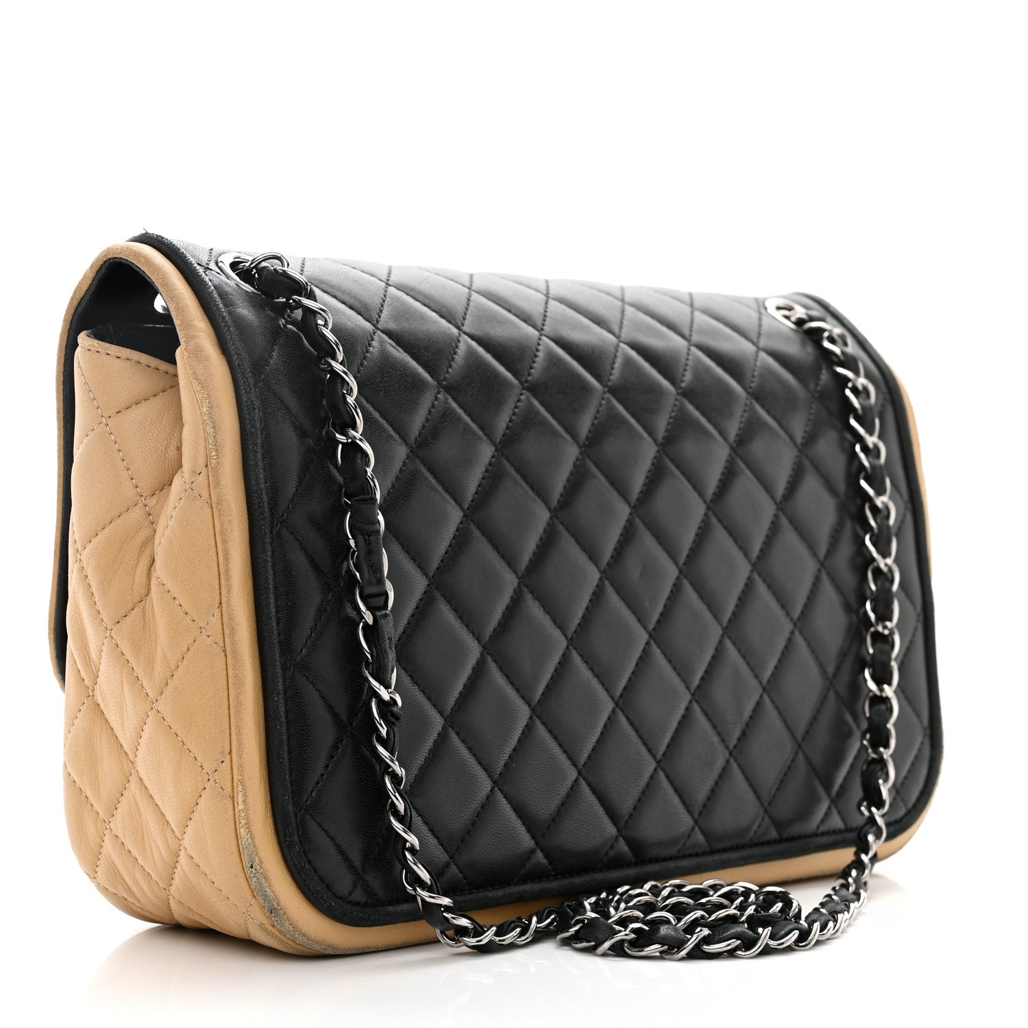 Chanel Lambskin Quilted Jumbo Classic Twist Flap Bag Black Beige 3 of 11