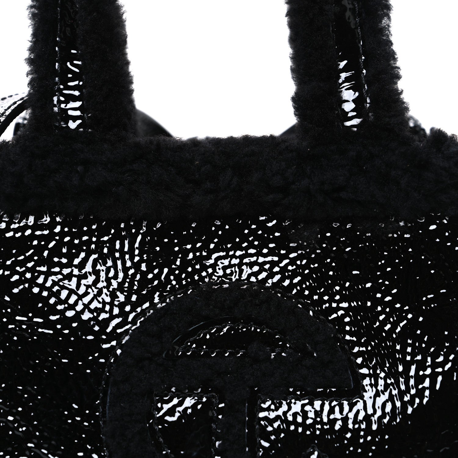 Telfar X UGG Crinkle Patent Shearling Small Shopping Bag Black 8 of 10
