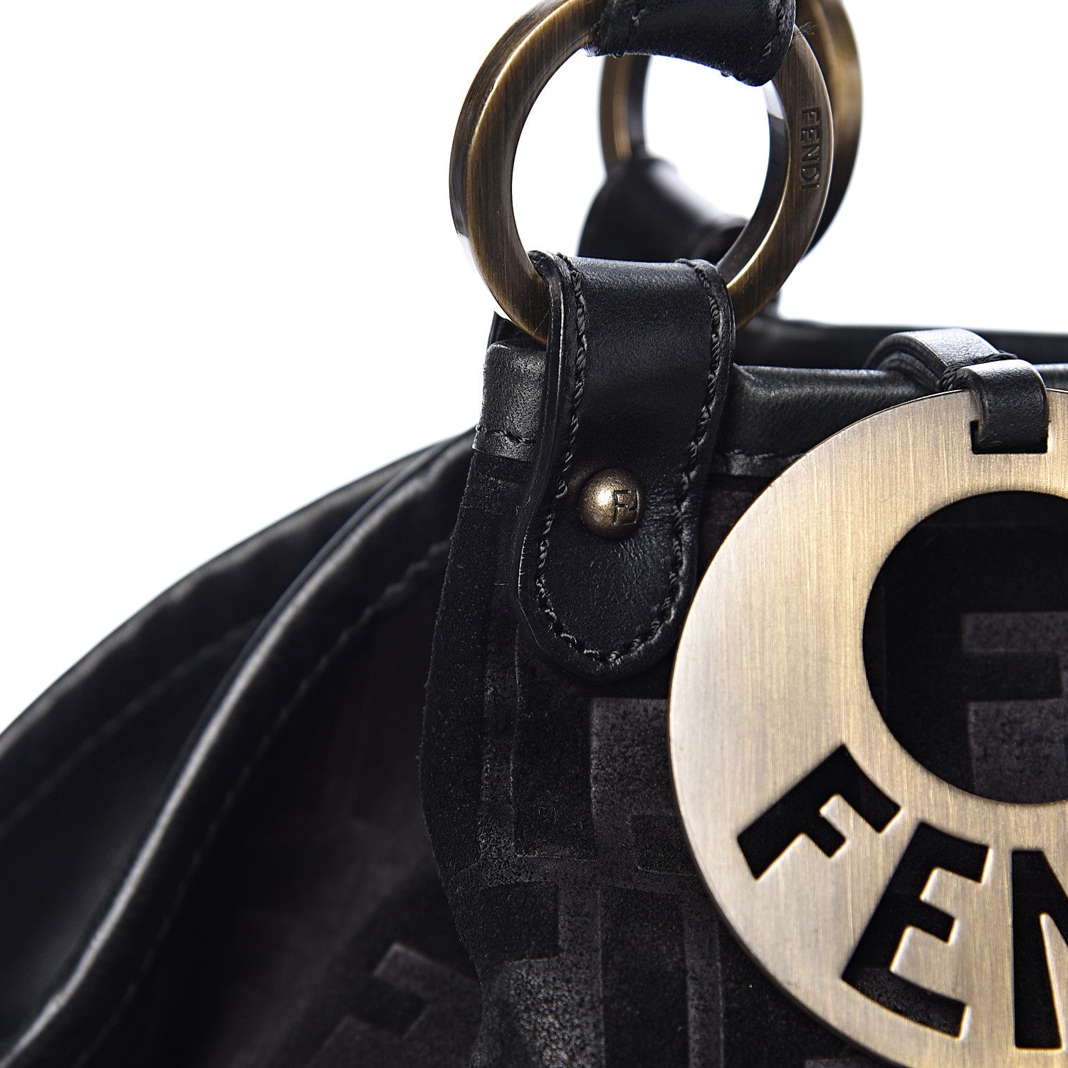 Fendi Suede Vitello Zucca Embossed Large Chef Shopper Tote Black 12 of 13
