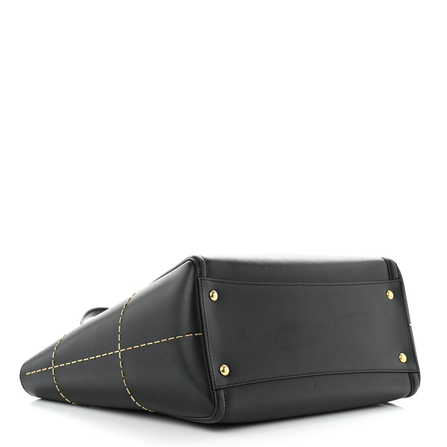 Calfskin Stitched Double Handle Medium Amy Tote Black