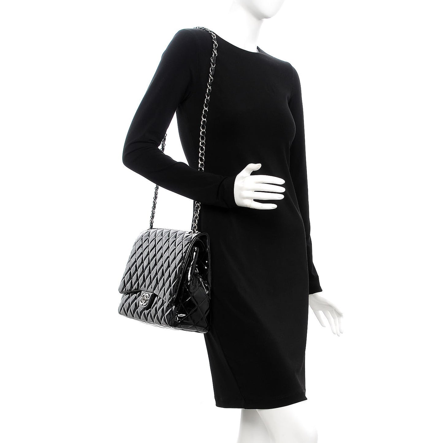 Patent Quilted Maxi Double Flap Black