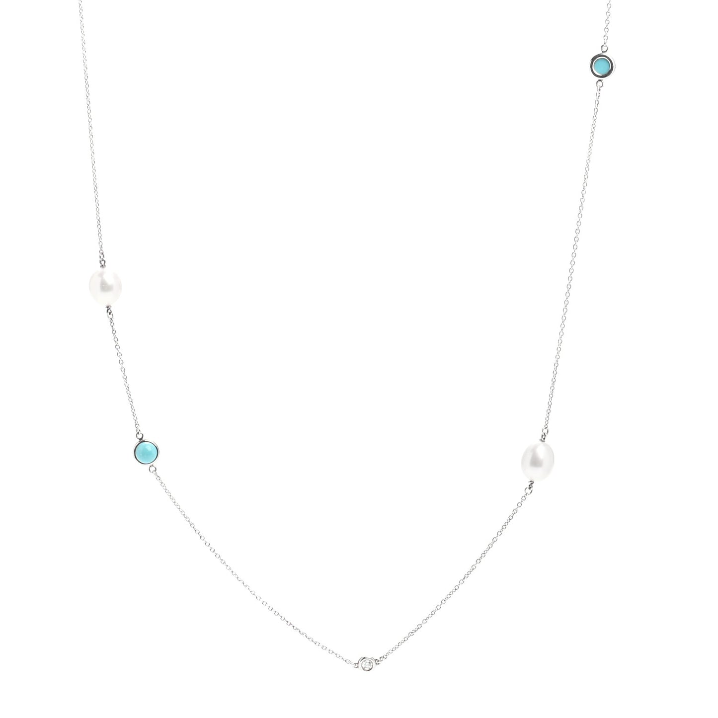 Sterling Silver Diamond Pearl Turquoise Elsa Peretti Color By The Yard Sprinkle Necklace