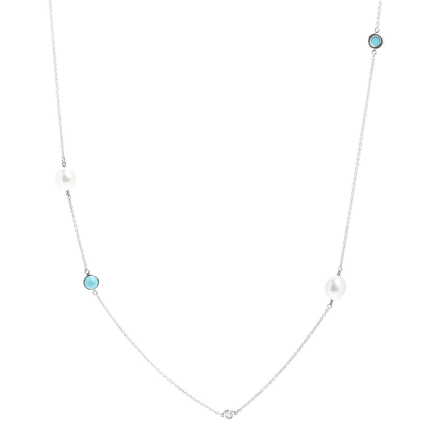 Tiffany Sterling Silver Diamond Pearl Turquoise Elsa Peretti Color By The Yard Sprinkle Necklace 1 of 4