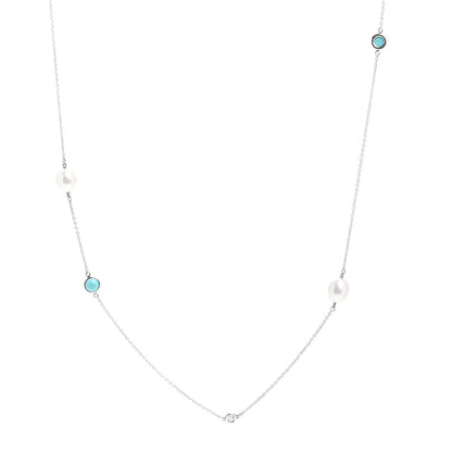 Tiffany Sterling Silver Diamond Pearl Turquoise Elsa Peretti Color By The Yard Sprinkle Necklace 1 of 4