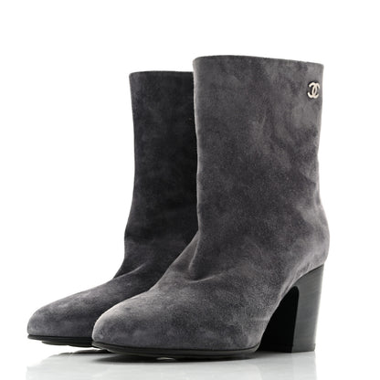 Chanel Suede Calfskin CC Short Boots 37.5 Grey 4 of 11