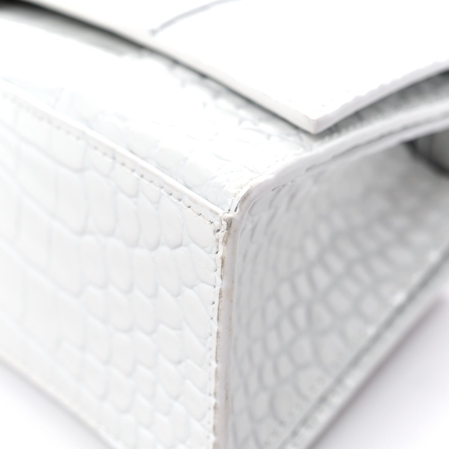 Shiny Calfskin Crocodile Embossed Small Hourglass Sling Shoulder Bag White