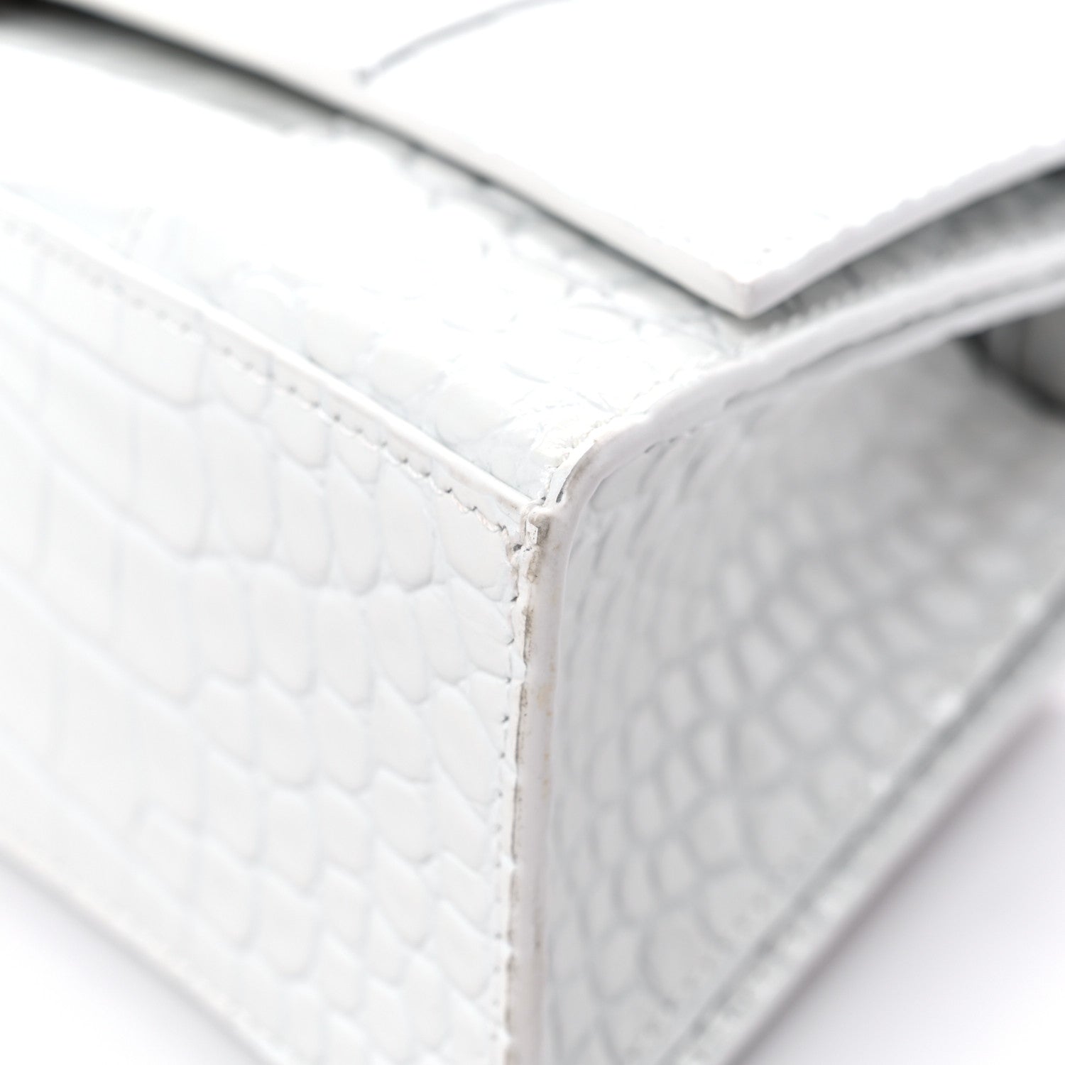 Balenciaga Shiny Calfskin Crocodile Embossed Small Hourglass Sling Shoulder Bag White 7 of 13