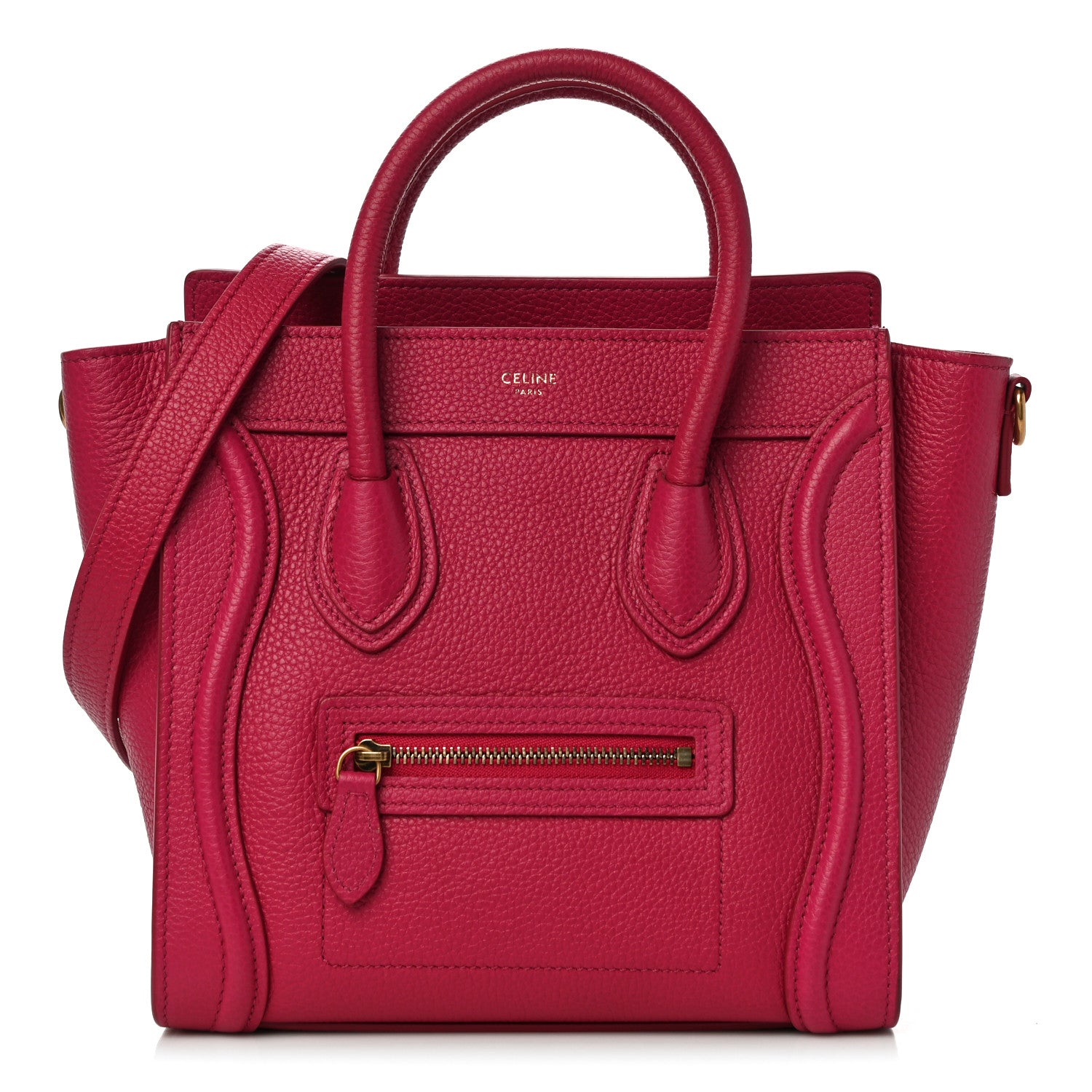 Celine Drummed Calfskin Nano Luggage Fuchsia 1 of 10