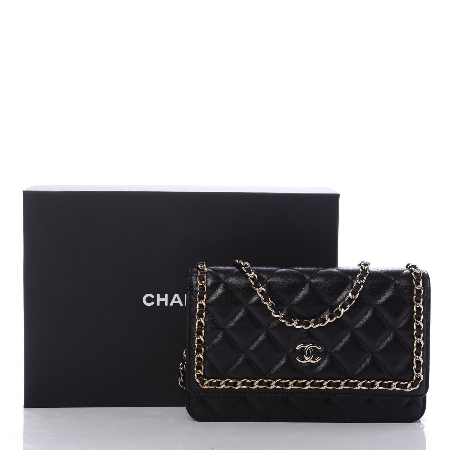 Chanel Lambskin Quilted Chain Around Wallet On Chain WOC Black 11 of 11