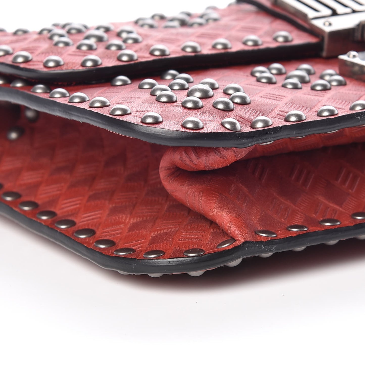 Calfskin Cannage Embossed Studded Small Dioraddict Flap Bag Red