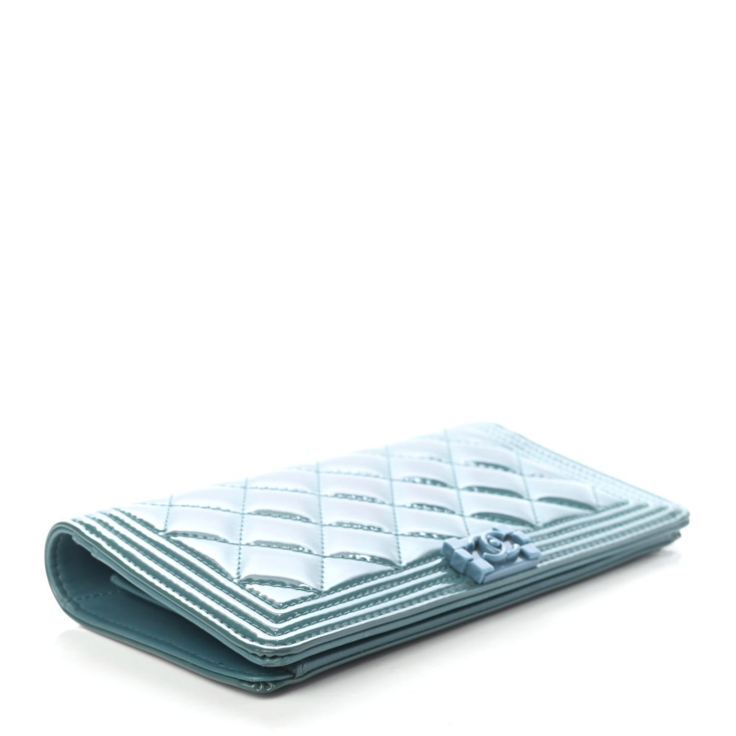 Patent Quilted Plexiglass Boy Yen Wallet Turquoise