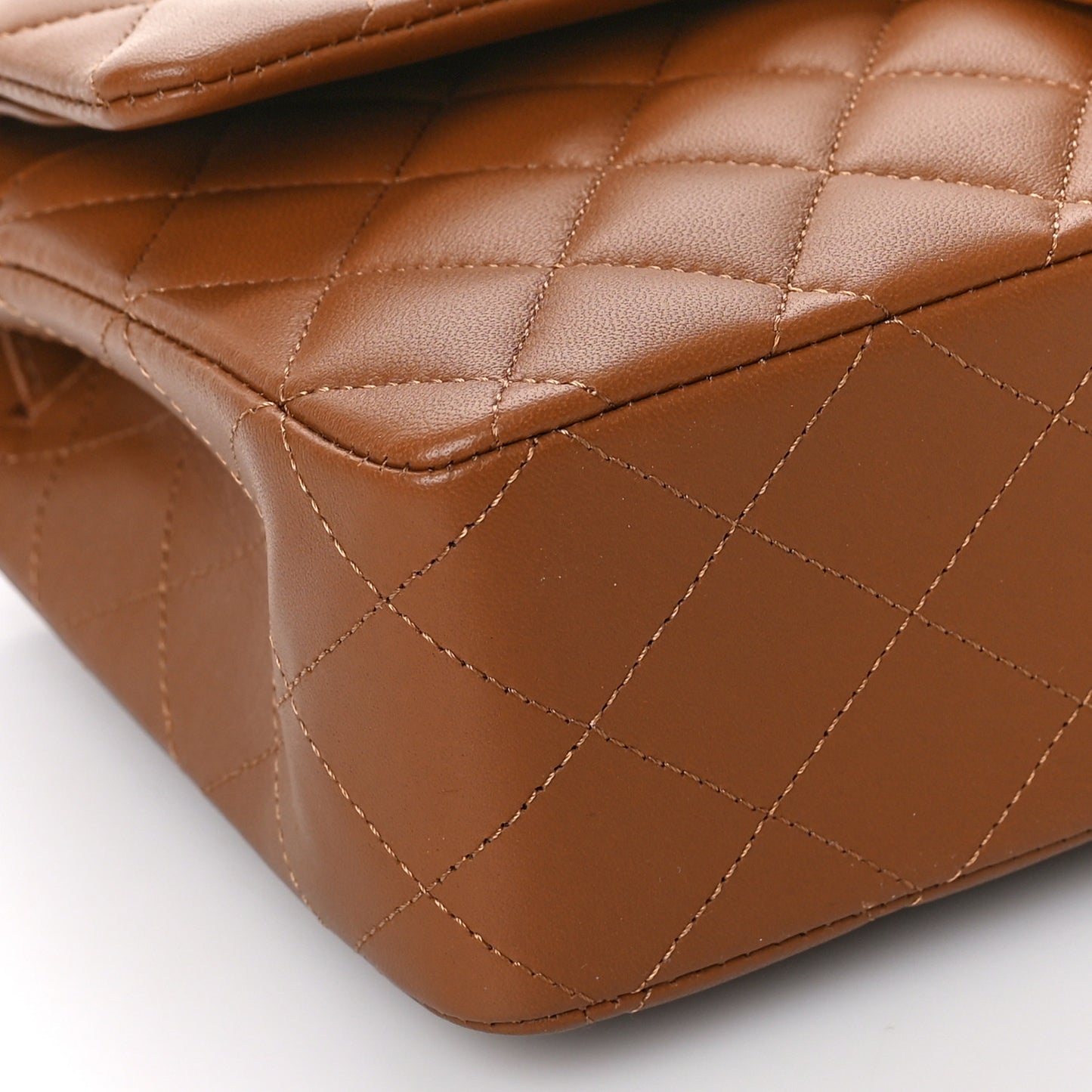 Lambskin Quilted Medium Double Flap Camel