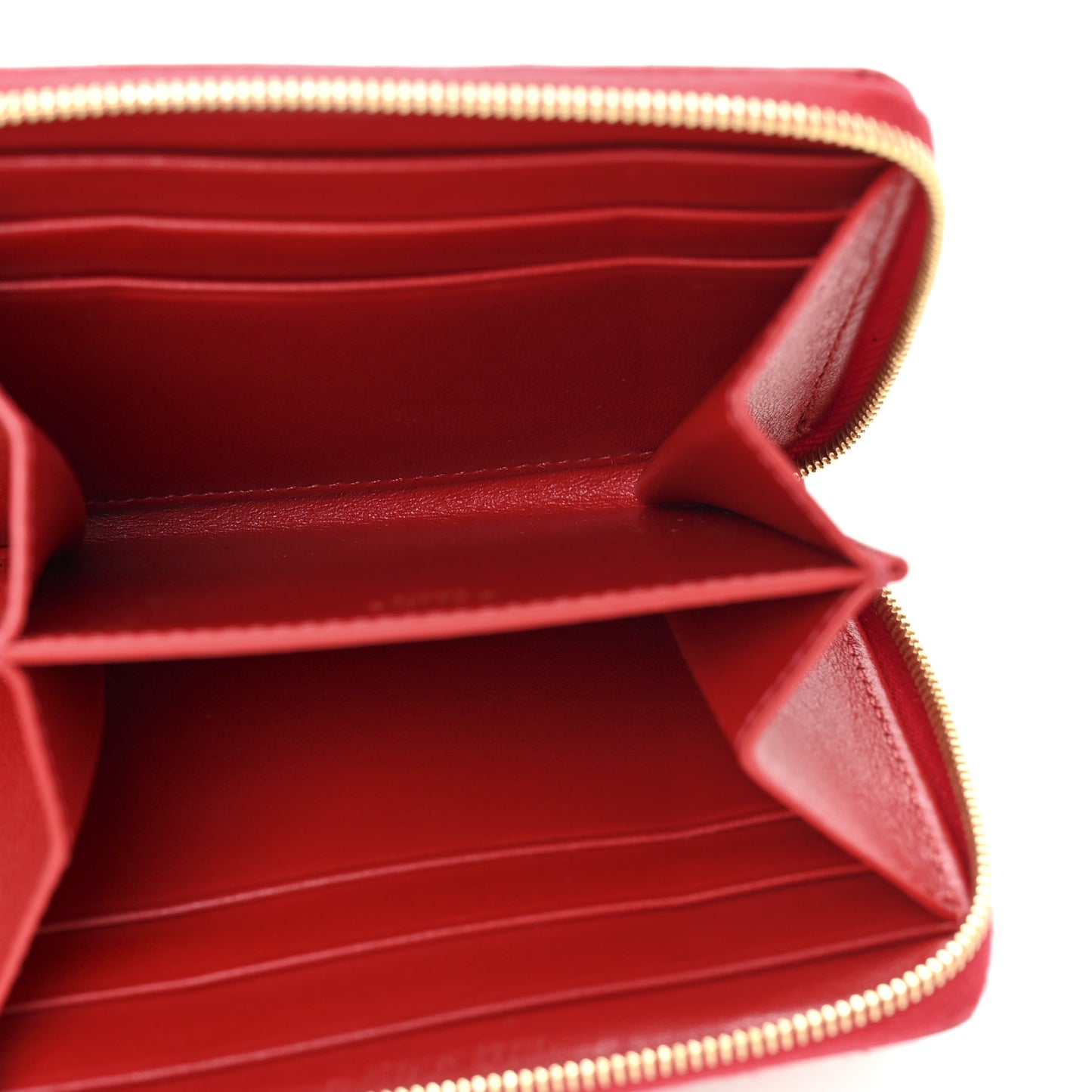 Calfskin Quilted C Charm Compact Zipped Wallet Red