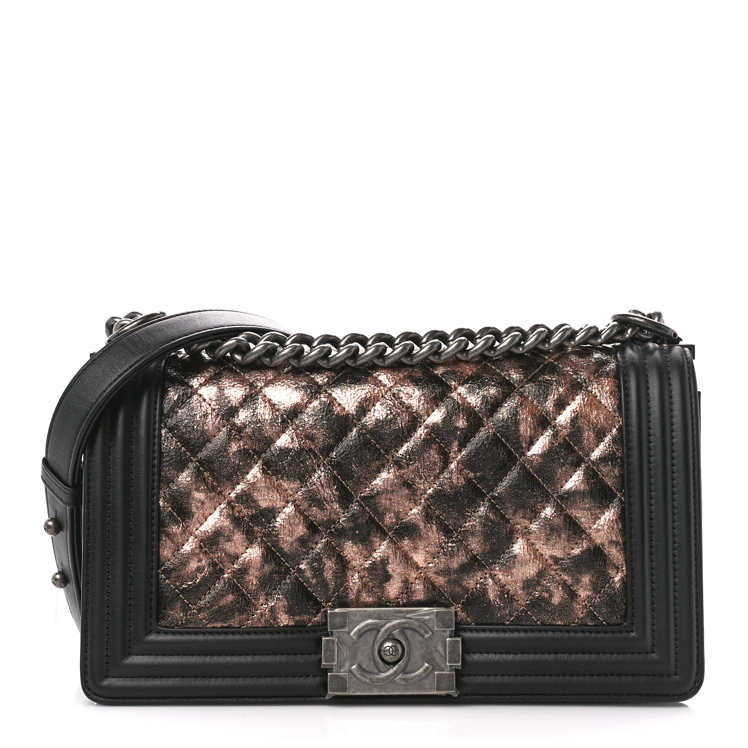 Chanel Cracked Metallic Calfskin Quilted Medium Boy Flap Black 1 of 12