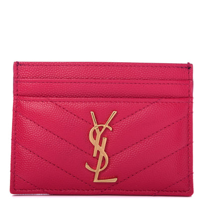 Saint Laurent Grain De Poudre Matelasse Chevron Monogram Credit Card Case Fresh Fuxia 1 of 8
