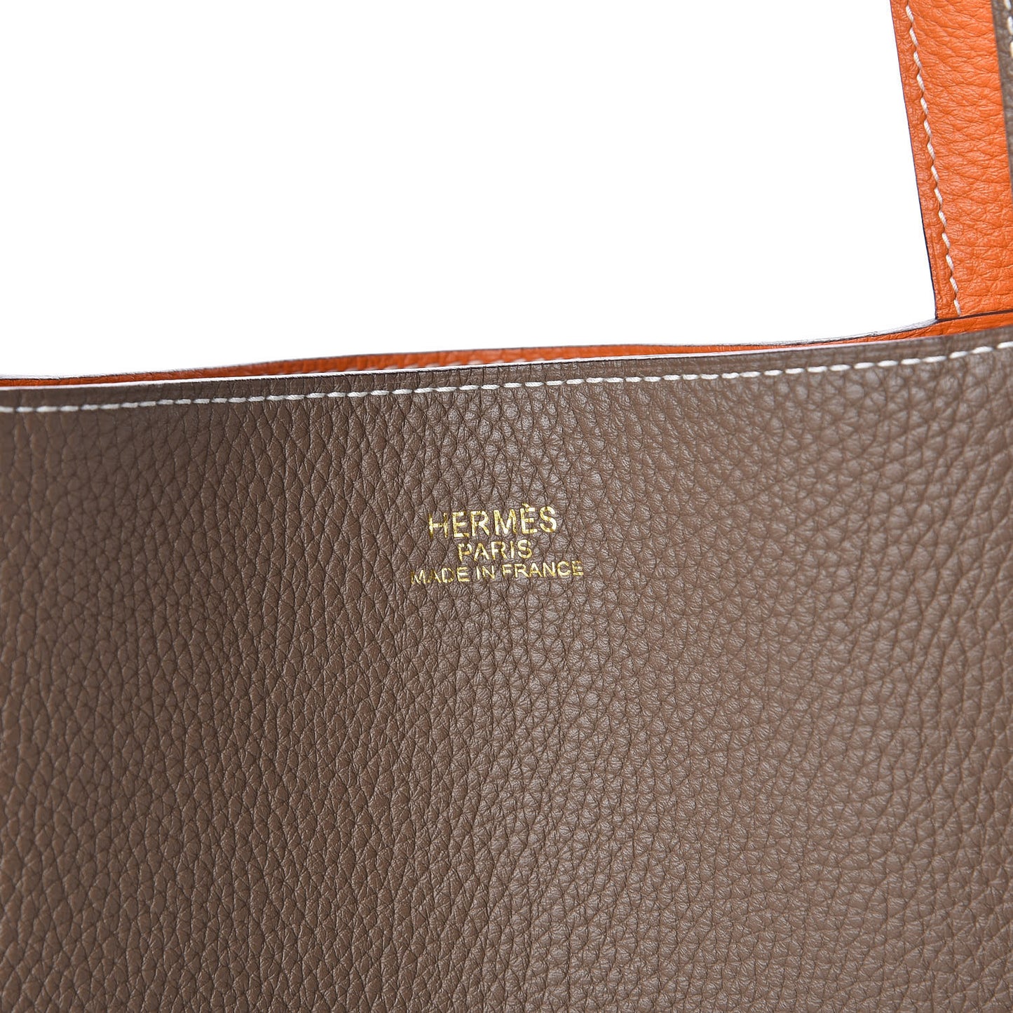 Taurillon Clemence Double Sens 35 Reversible Tote Orange Etoupe
