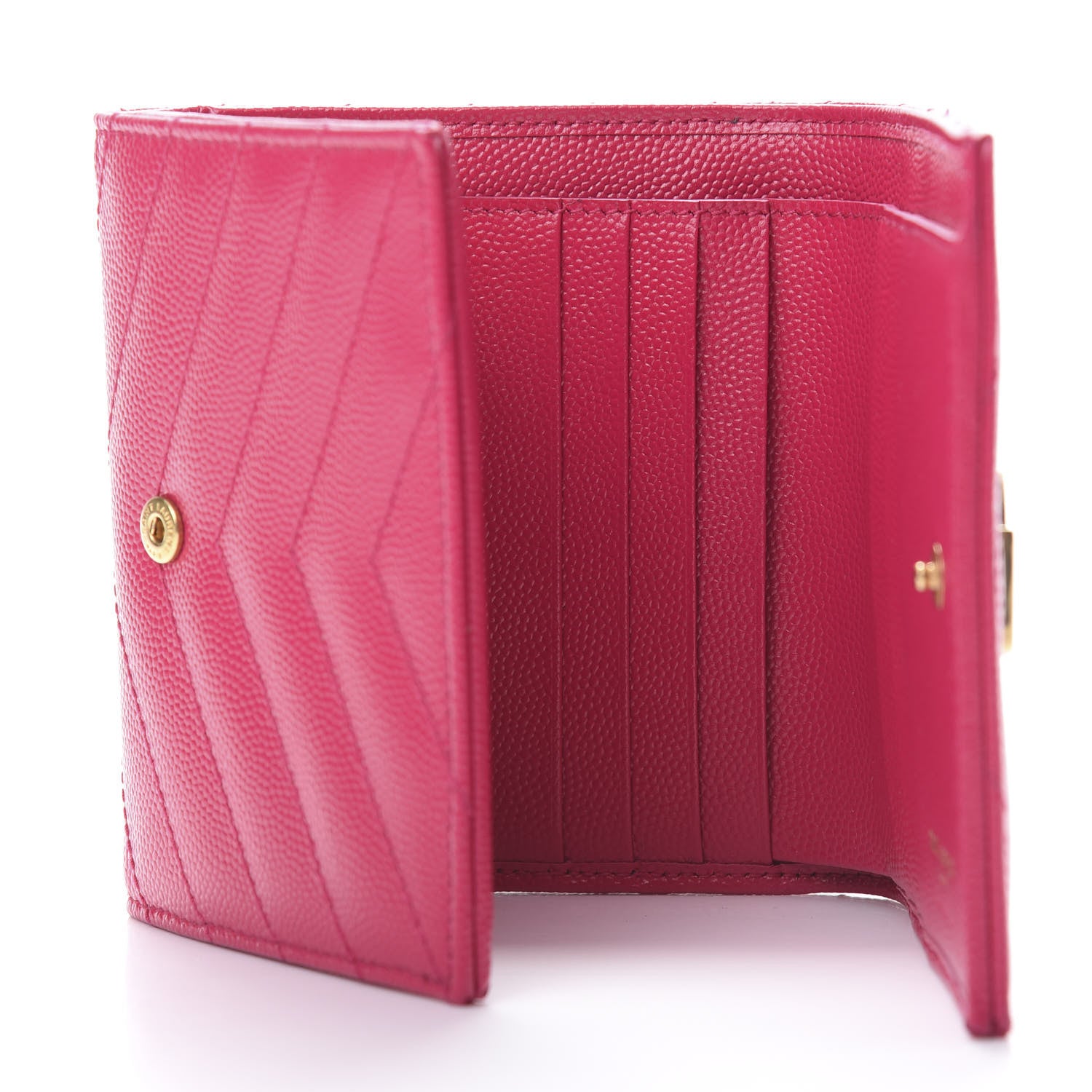 Saint Laurent Grain De Poudre Matelasse Chevron Monogram Compact Wallet Bubblegum 5 of 9