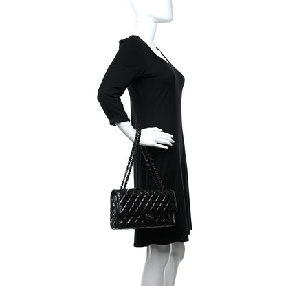 Chanel Shiny Crumpled Calfskin Quilted Medium Double Flap So Black 2 of 8
