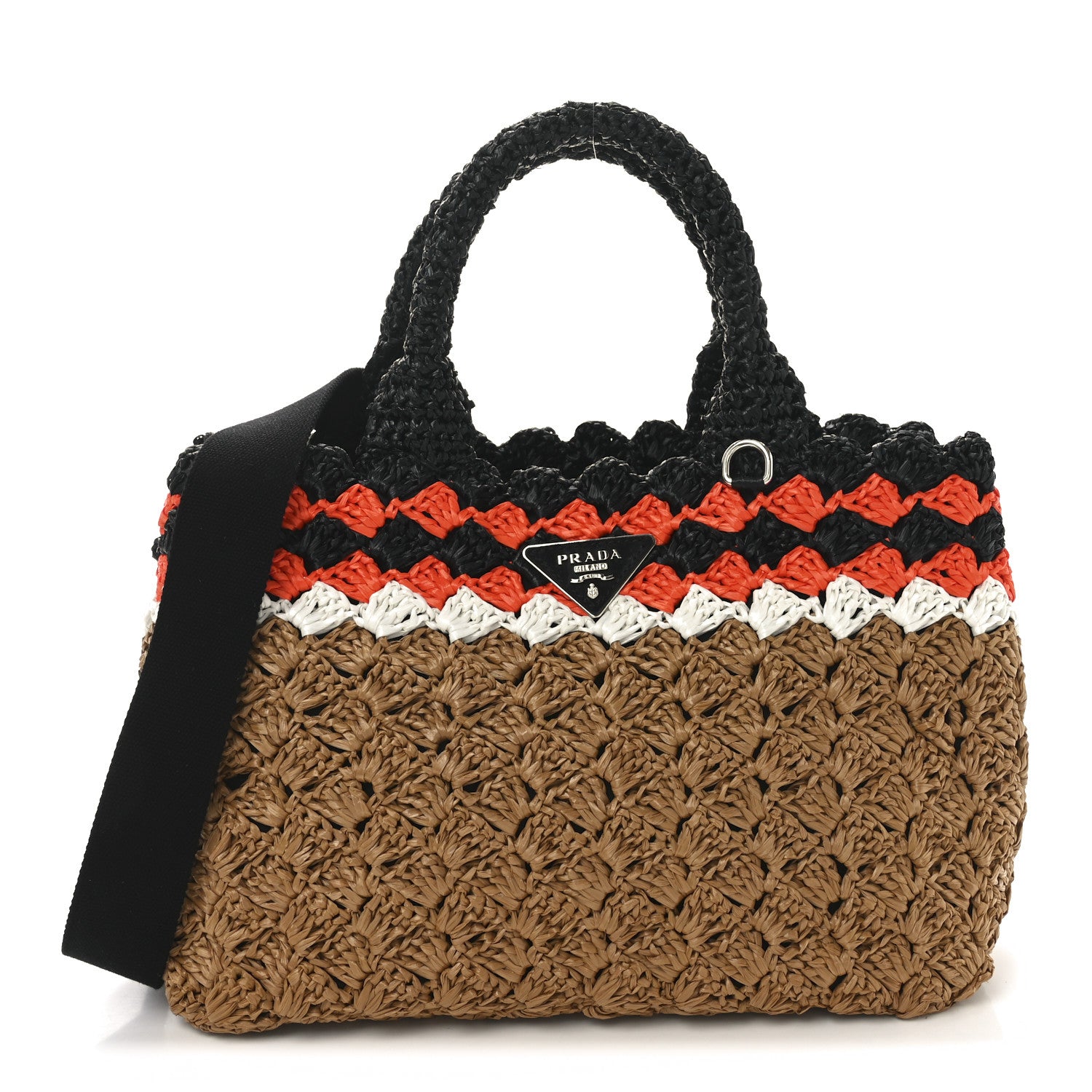 Prada Raffia Crochet Colorblock Giardiniera Tote Caramel Papaya 1 of 10