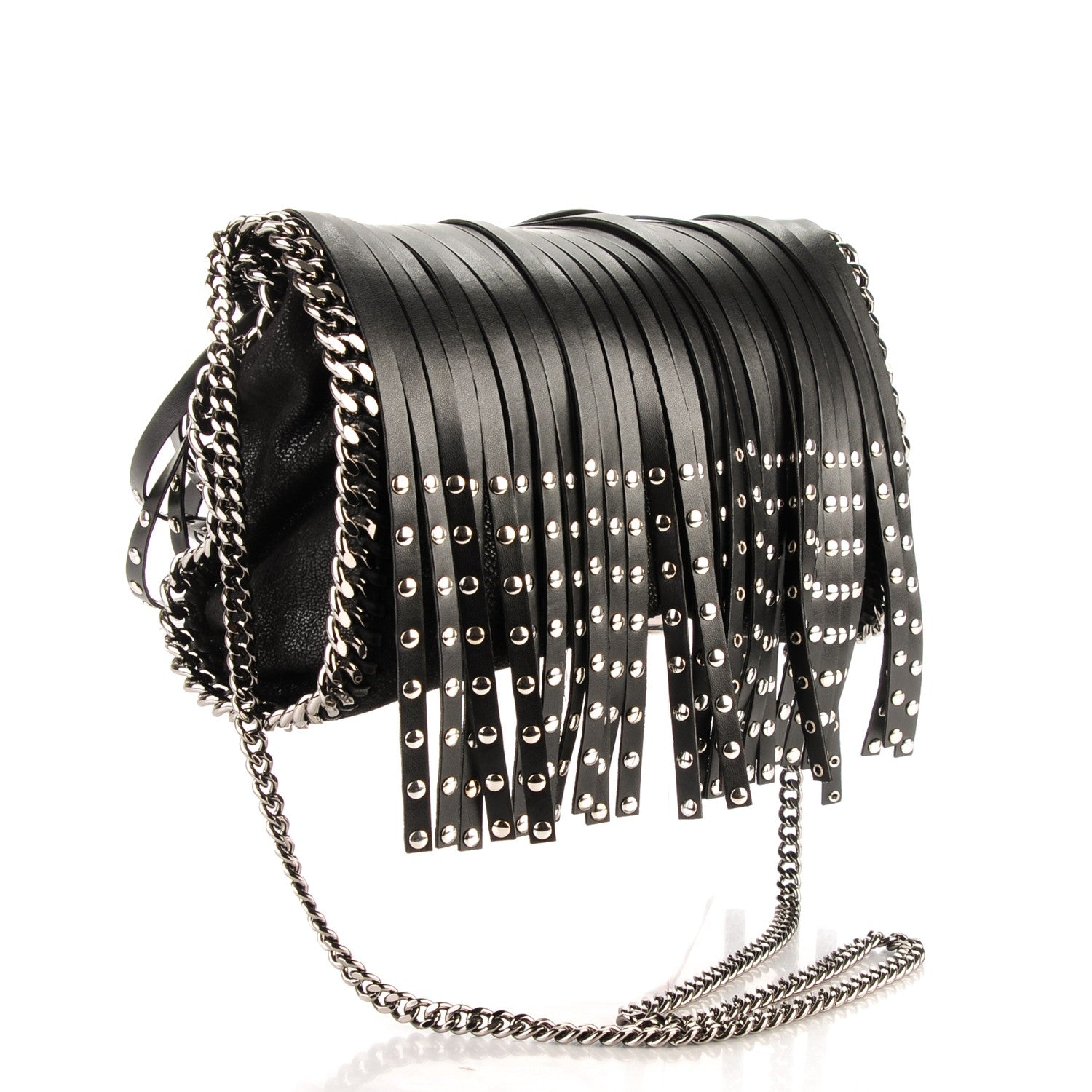 Stella McCartney Faux Leather Mini Falabella Studded Fringe Tote Black 3 of 7