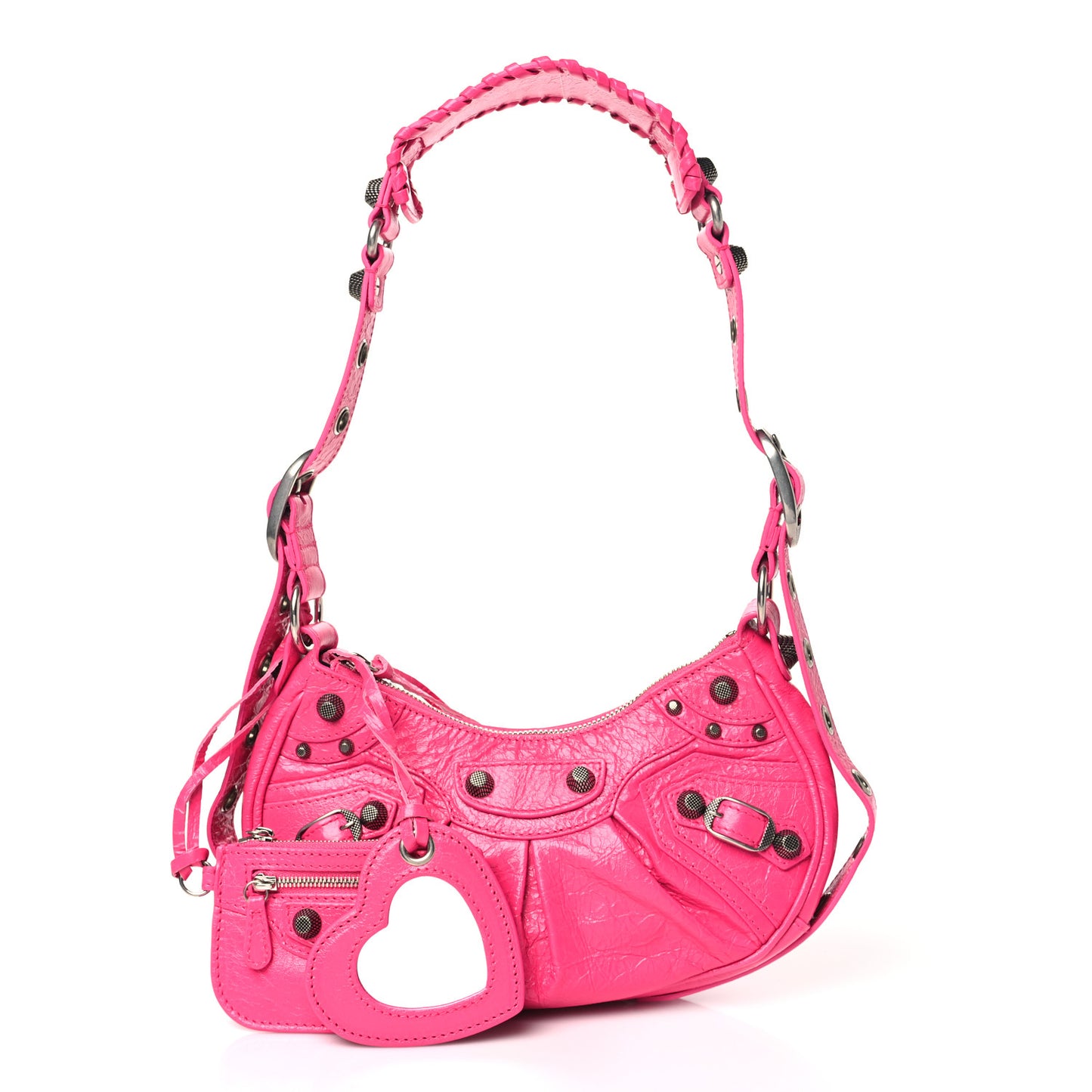 Extra Supple Calfskin Crocodile Embossed XS Le Cagole Shoulder Bag Lipstick Pink