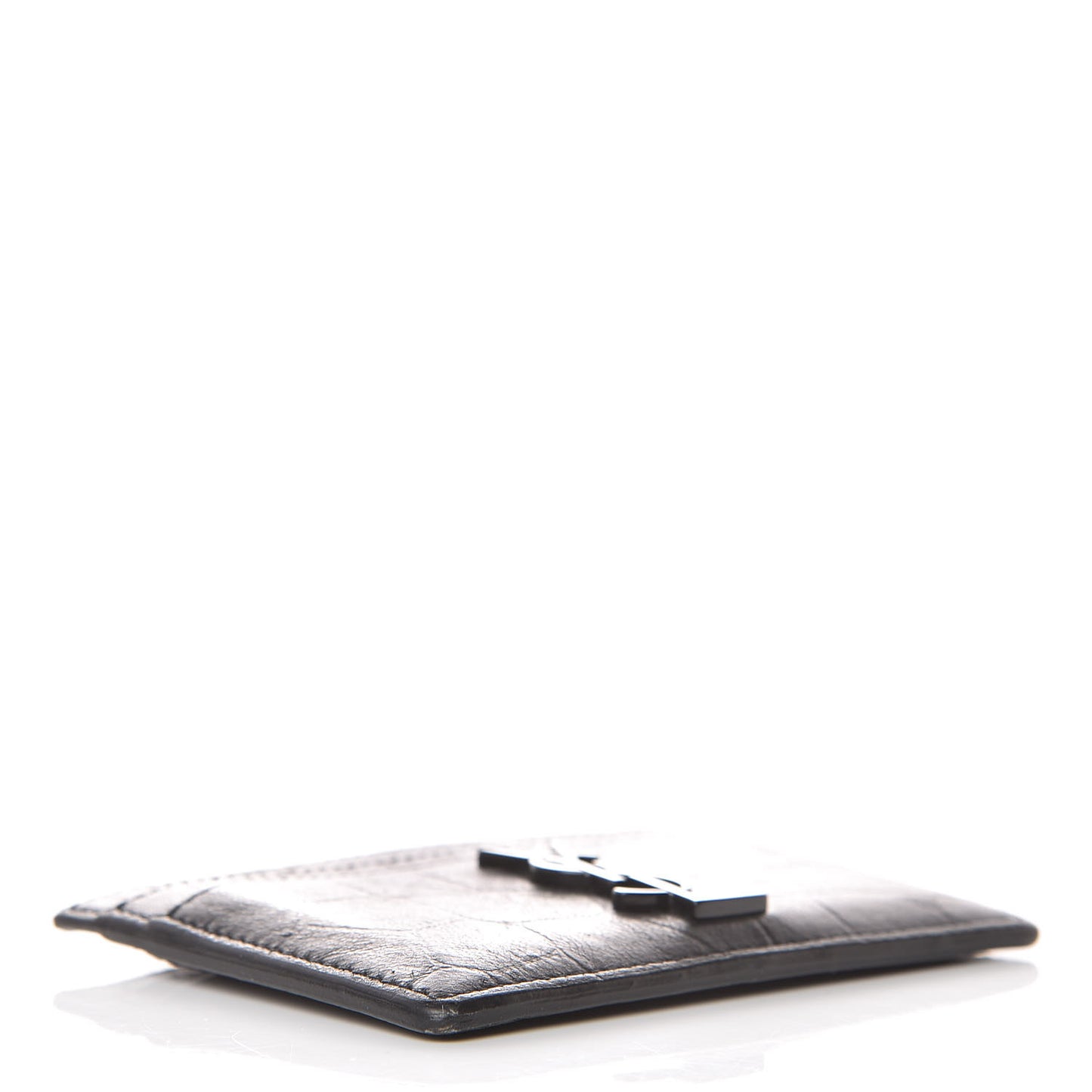 Calfskin Crocodile Embossed Monogram Credit Card Case Black