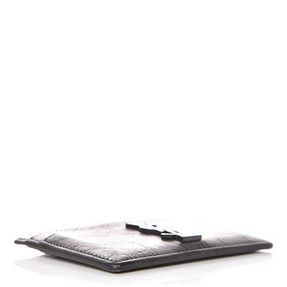 Saint Laurent Calfskin Crocodile Embossed Monogram Credit Card Case Black 4 of 12
