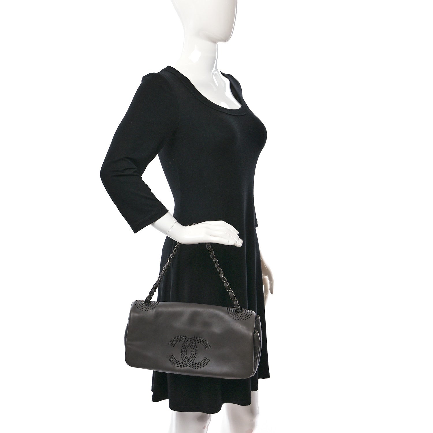 Chanel Lambskin Studded CC East West Flap Grey 2 of 13