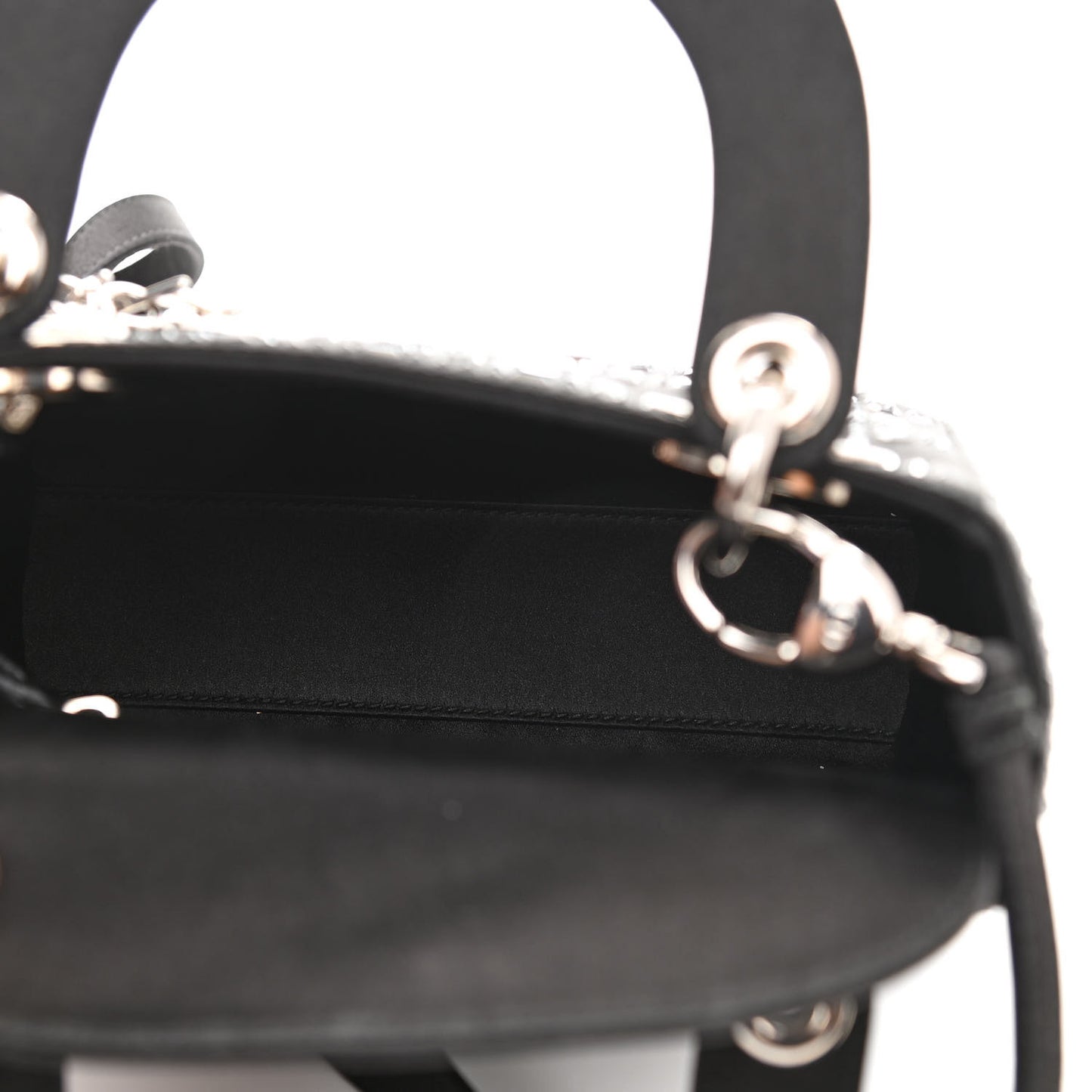 Satin Crystal Cannage Mini Lady Dior Black