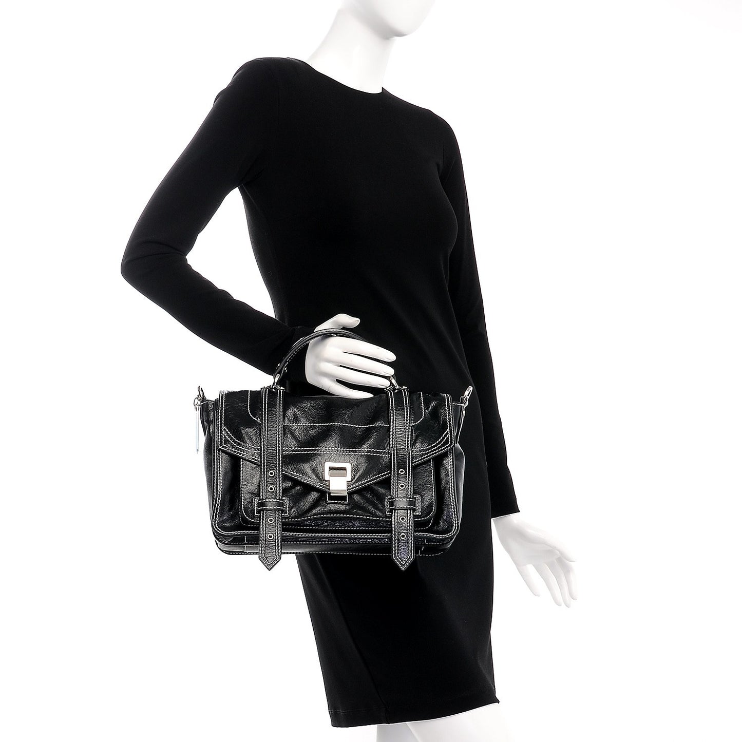 Calfskin Medium Contrast Stitching PS1 Satchel Black