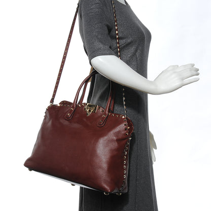 Valentino Garavani Leather Rockstud Dome Satchel Prun 2 of 7