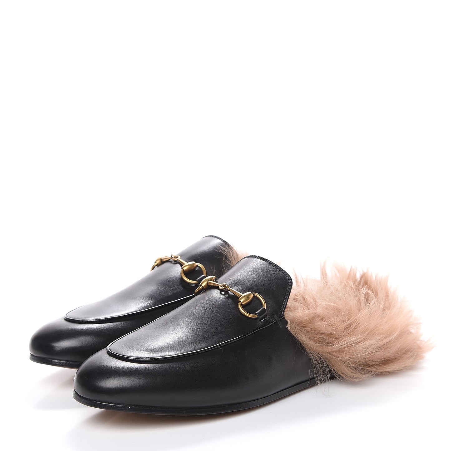 Calfskin Fur Womens Princetown Slippers 38.5 Black