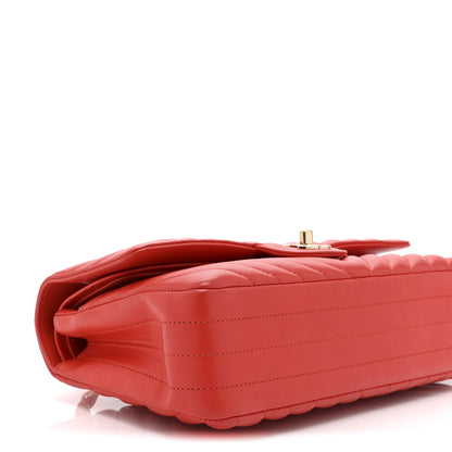 Chanel Lambskin Chevron Quilted Medium Double Flap Red 9 of 10