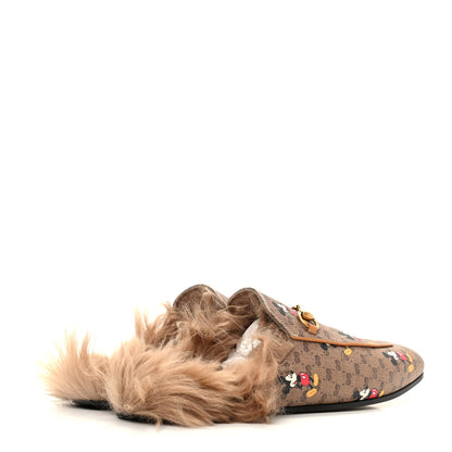 Gucci X DISNEY Mini Vintage GG Supreme Monogram Mickey Mouse Fur Womens Princetown Slippers 42 Beige Vintage Sun Oil 4 of 9