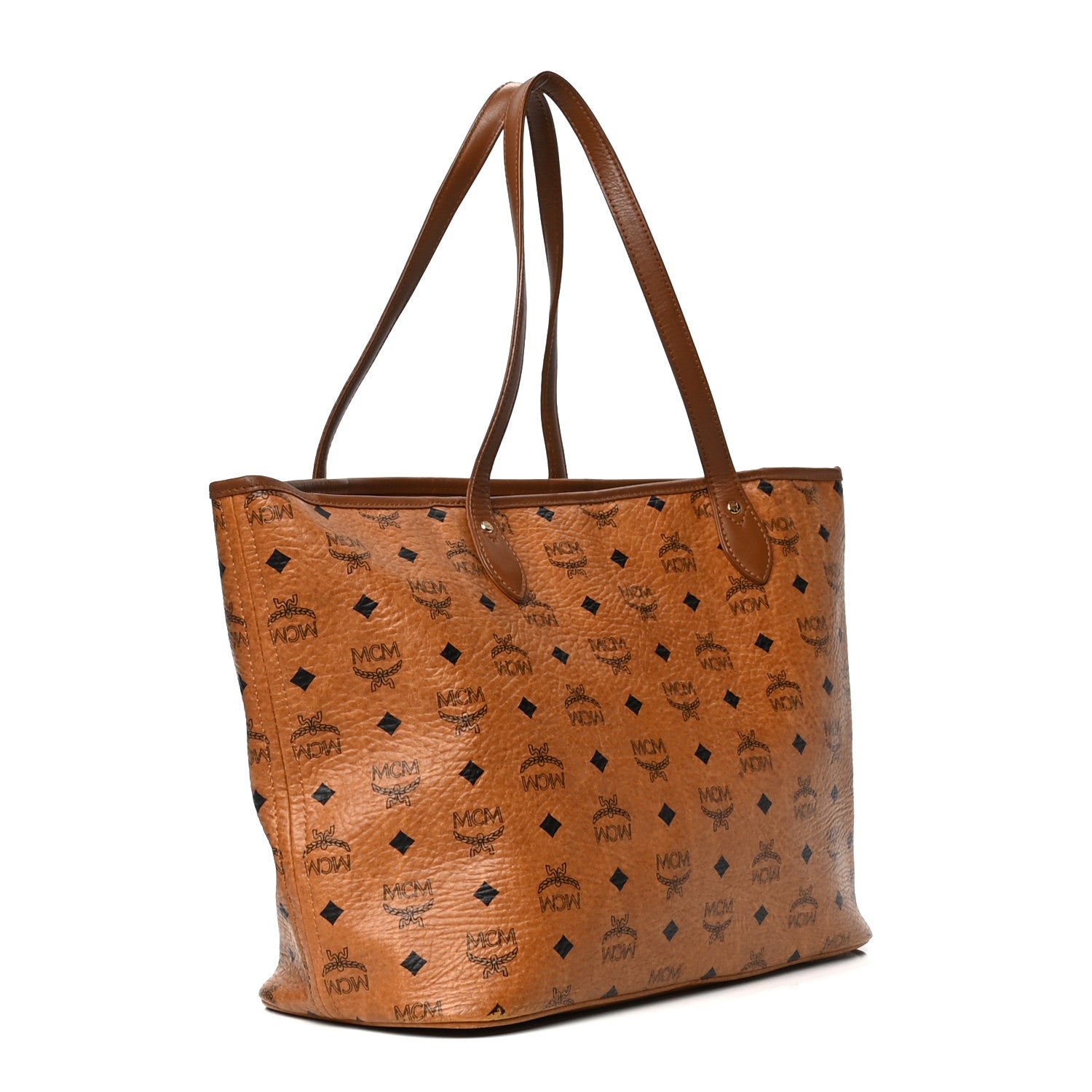 MCM Visetos Dog Bone Striped Shopper Tote Cognac 2 of 7