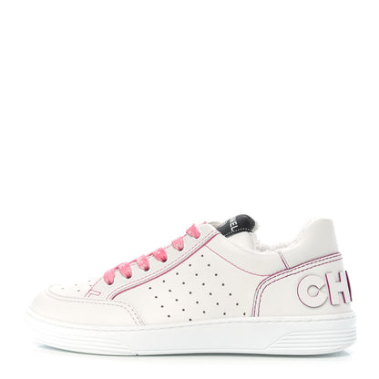 Chanel Calfskin Womens Logo Sneakers 38 White Pink 1 of 10