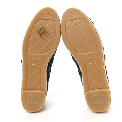 Chanel Fabric Grosgrain Embossed CC Espadrilles 36 Dark Blue Black 5 of 8