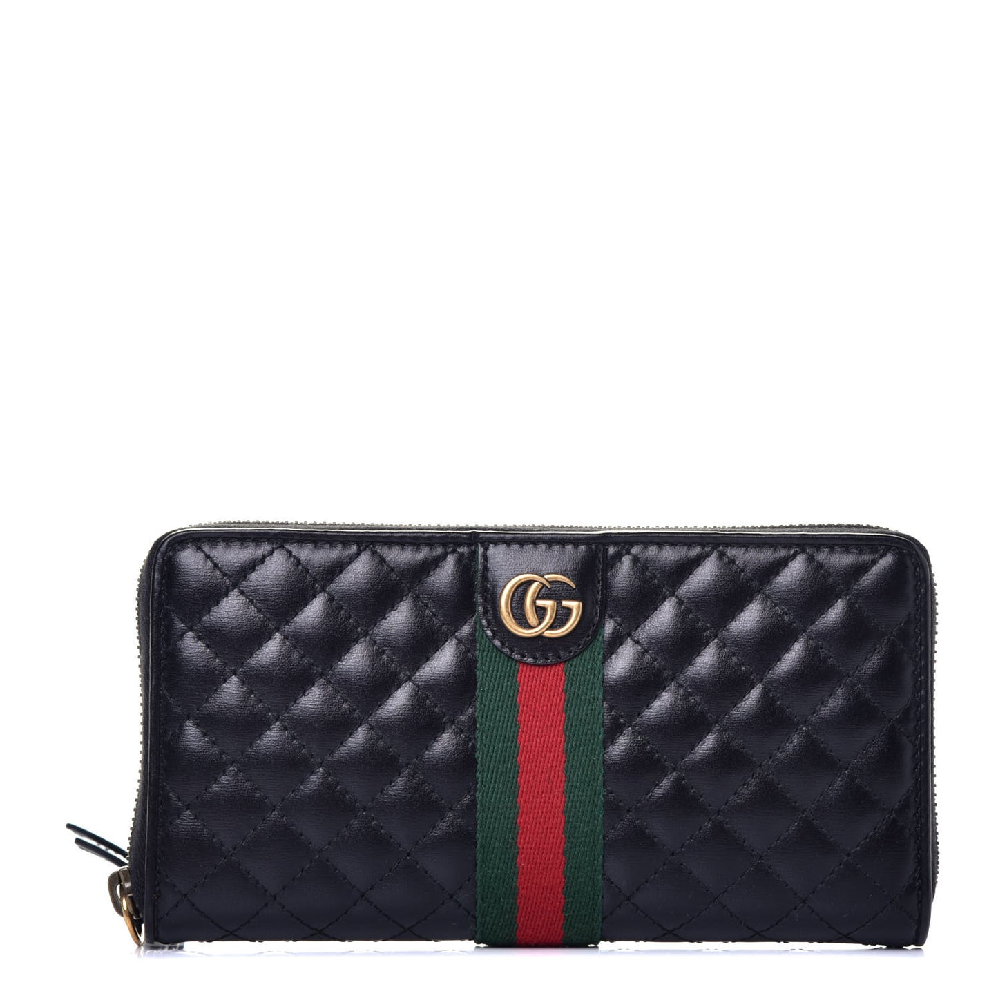 Calfskin Web Trapuntata GG Zip Around Wallet Black