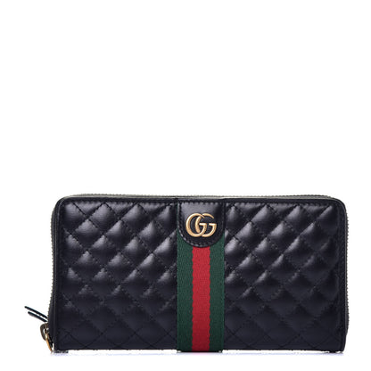 Gucci Calfskin Web Trapuntata GG Zip Around Wallet Black 1 of 6