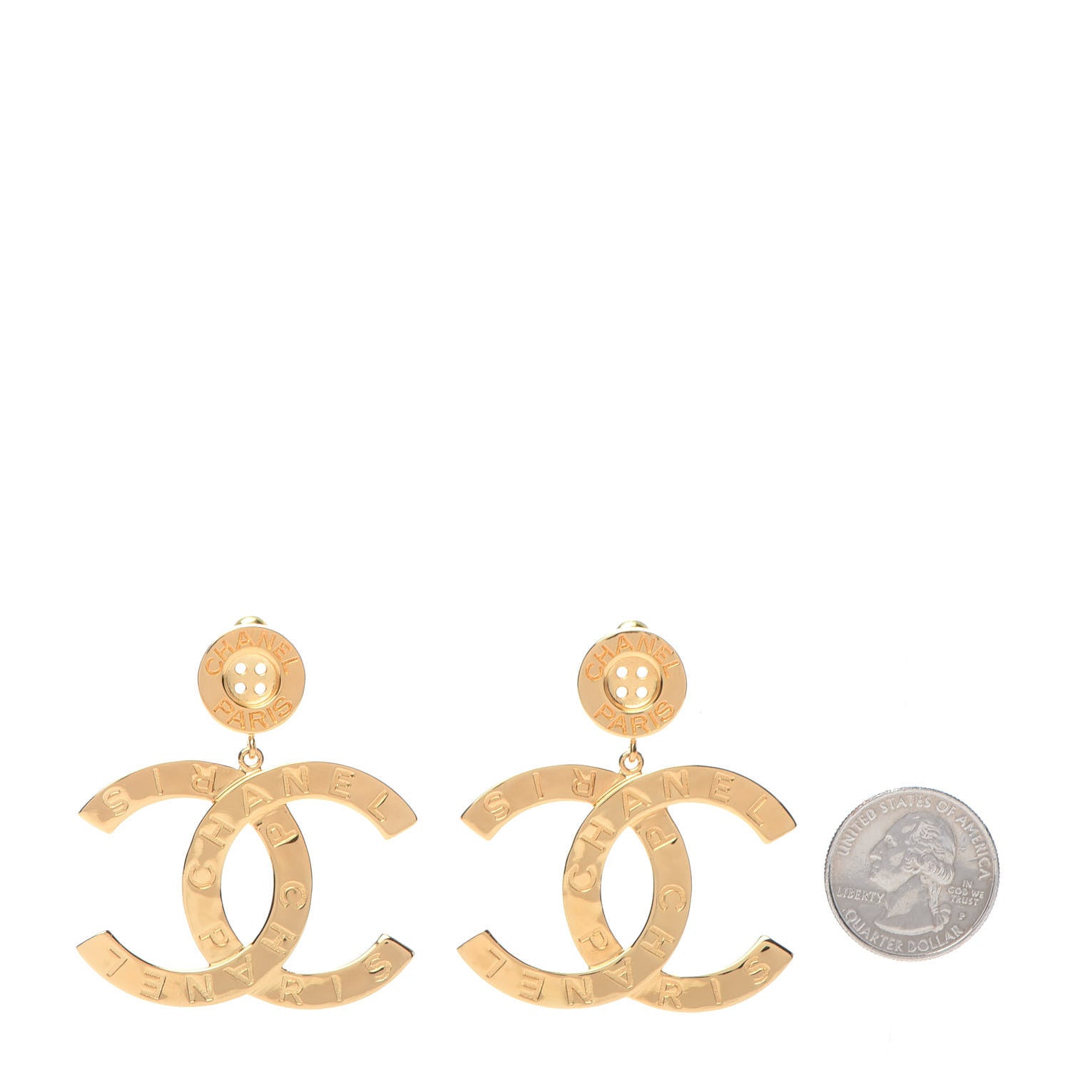 Chanel Metal Large Paris Button Earrings Gold 2 of 5