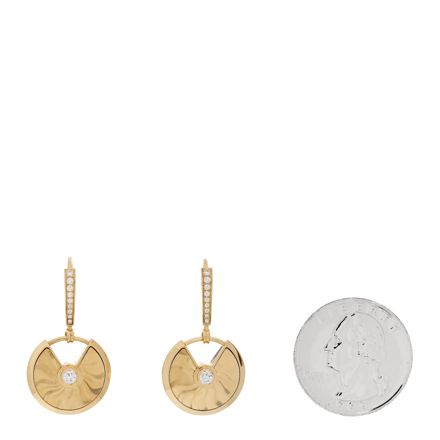 Cartier 18K Yellow Gold Diamond Guiloche Amulette de Cartier Drop Earrings 2 of 5