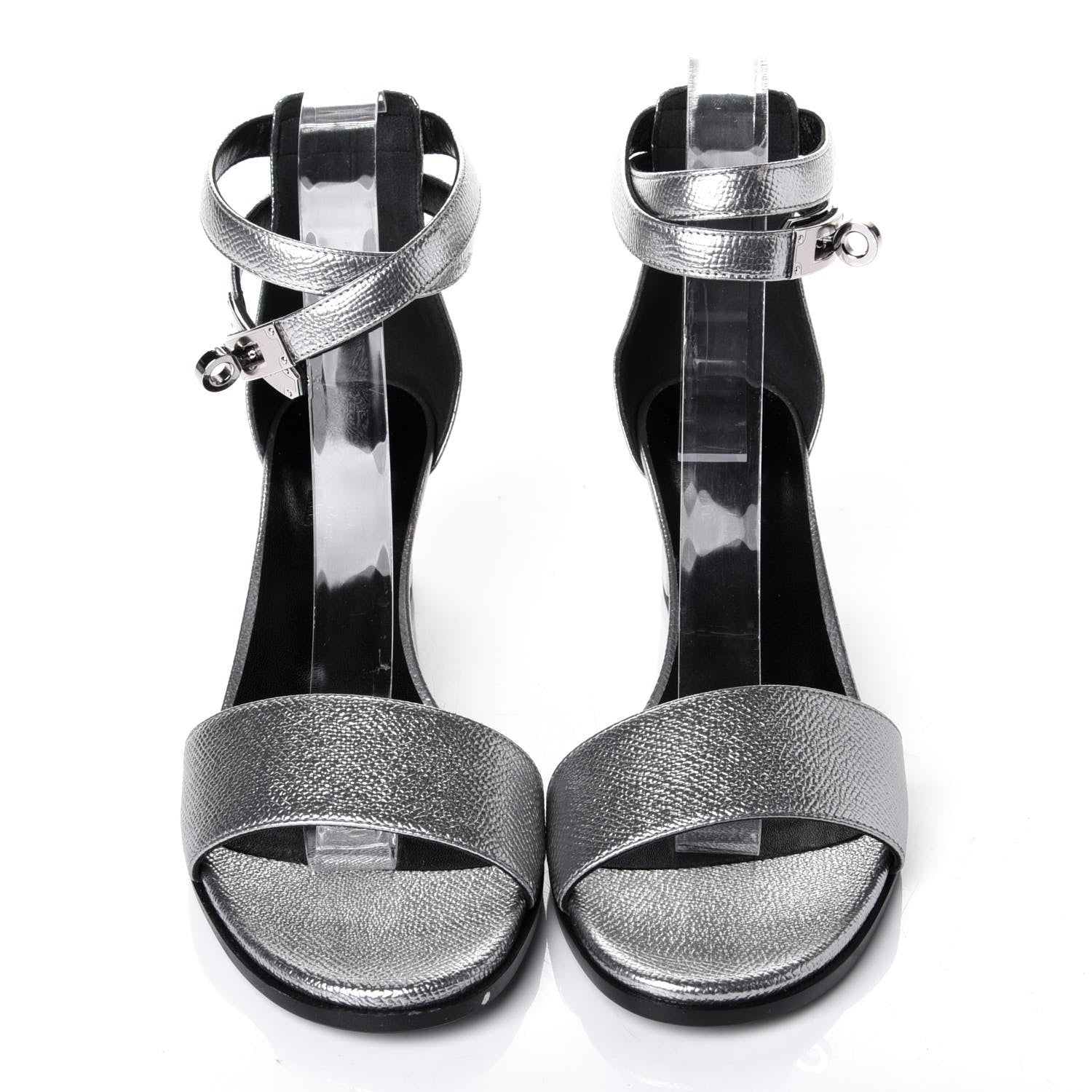 Hermes Metallic Epsom Manege Sandals 36.5 Gris Argente 5 of 10