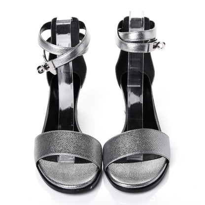 Hermes Metallic Epsom Manege Sandals 36.5 Gris Argente 5 of 10