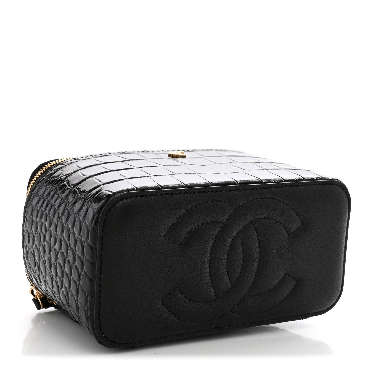 Chanel Calfskin Crocodile Embossed Crococo Small Top Handle Vanity Case With Chain Black 4 of 11